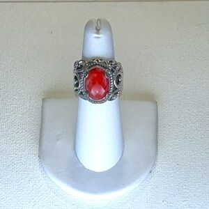 NWOT Genuine Red Coral Doublet Filigree Scroll Ring By Designer Carolyn Pollack